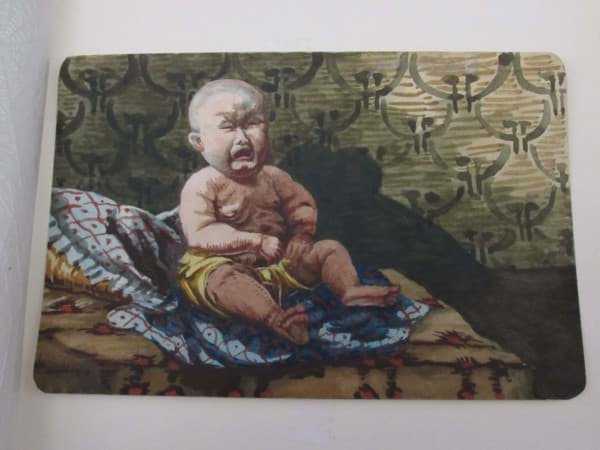 Bild von Aquarell Porträt, zeitgenössische Kunst, sitzendes Baby schreit...Unbekannter Künstler